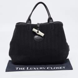 Pre Owned Longchamp Black/Grey Fabric and Leather Roseau Sweat Reversible Tote