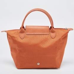 Pre Owned Longchamp Orange Nylon and Leather Le Pliage Tote