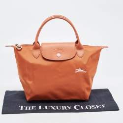 Pre Owned Longchamp Orange Nylon and Leather Le Pliage Tote