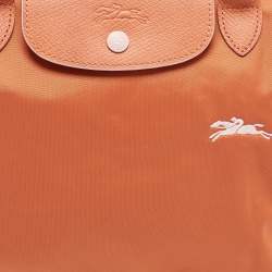 Pre Owned Longchamp Orange Nylon and Leather Le Pliage Tote