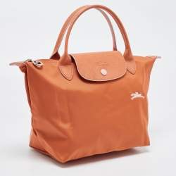 Pre Owned Longchamp Orange Nylon and Leather Le Pliage Tote