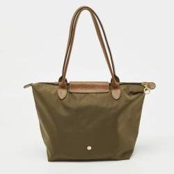 Longchamp Khaki Green Nylon and Leather Le Pliage Tote