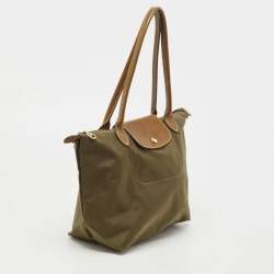 Longchamp Khaki Green Nylon and Leather Le Pliage Tote