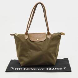 Longchamp Khaki Green Nylon and Leather Le Pliage Tote