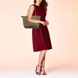 Longchamp Khaki Green Nylon and Leather Le Pliage Tote