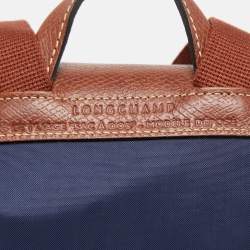 Pre Owned Longchamp Navy Blue/Brown Nylon and Leather Le Pliage Backpack