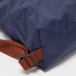 Pre Owned Longchamp Navy Blue/Brown Nylon and Leather Le Pliage Backpack