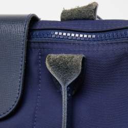 Pre Owned Longchamp Dark Blue Nylon and Leather Medium Le Pliage Tote
