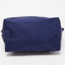 Pre Owned Longchamp Dark Blue Nylon and Leather Medium Le Pliage Tote