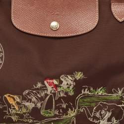 Longchamp Brown Printed Nylon and Leather Vietnam Le Pliage Tote