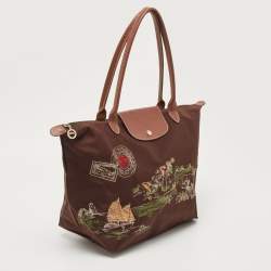 Longchamp Brown Printed Nylon and Leather Vietnam Le Pliage Tote