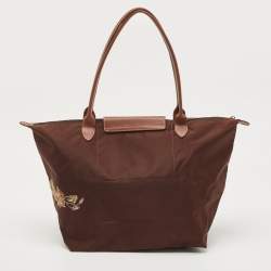 Longchamp Brown Printed Nylon and Leather Vietnam Le Pliage Tote