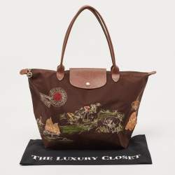 Longchamp Brown Printed Nylon and Leather Vietnam Le Pliage Tote