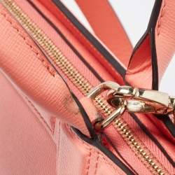 Pre Owned Longchamp Coral Leather Small Le Pliage Heritage Tote