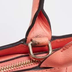 Pre Owned Longchamp Coral Leather Small Le Pliage Heritage Tote