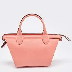 Pre Owned Longchamp Coral Leather Small Le Pliage Heritage Tote