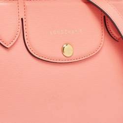 Pre Owned Longchamp Coral Leather Small Le Pliage Heritage Tote