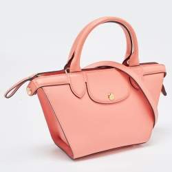 Pre Owned Longchamp Coral Leather Small Le Pliage Heritage Tote