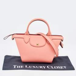 Pre Owned Longchamp Coral Leather Small Le Pliage Heritage Tote