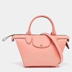Pre Owned Longchamp Coral Leather Small Le Pliage Heritage Tote