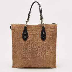 Longchamp Black/Tan Suede La Voyageuse Vertical Tote