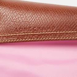 Pre Owned Longchamp Brown/Pink Nylon Medium Le Pliage Tote