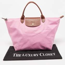 Pre Owned Longchamp Brown/Pink Nylon Medium Le Pliage Tote