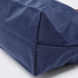 Pre Owned Longchamp Navy Blue/Brown Nylon and Leather Small Le Pliage Tote