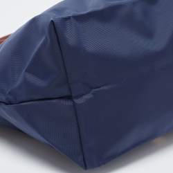 Pre Owned Longchamp Navy Blue/Brown Nylon and Leather Small Le Pliage Tote