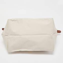 Pre Owned Longchamp Cream/Brown Nylon and Leather Le Pliage Tote