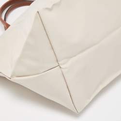 Pre Owned Longchamp Cream/Brown Nylon and Leather Le Pliage Tote