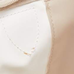 Pre Owned Longchamp Cream/Brown Nylon and Leather Le Pliage Tote