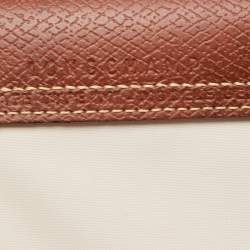 Pre Owned Longchamp Cream/Brown Nylon and Leather Le Pliage Tote