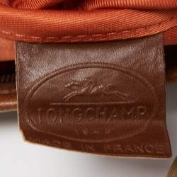 Pre Owned Longchamp Brown/Beige Quilted Print Canvas and Leather Crossbody Bag