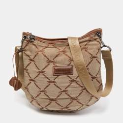 Longchamp Brown Beige Quilted Print Canvas and Leather Crossbody Bag Longchamp TLC