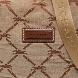 Pre Owned Longchamp Brown/Beige Quilted Print Canvas and Leather Crossbody Bag