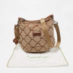 Pre Owned Longchamp Brown/Beige Quilted Print Canvas and Leather Crossbody Bag
