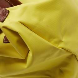 Pre Owned Longchamp Brown/Yellow Nylon Medium Le Pliage Tote