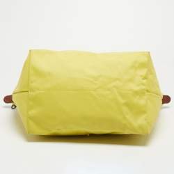 Pre Owned Longchamp Brown/Yellow Nylon Medium Le Pliage Tote