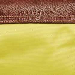 Pre Owned Longchamp Brown/Yellow Nylon Medium Le Pliage Tote