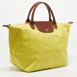 Pre Owned Longchamp Brown/Yellow Nylon Medium Le Pliage Tote