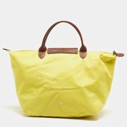 Pre Owned Longchamp Brown/Yellow Nylon Medium Le Pliage Tote