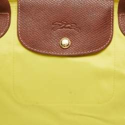 Pre Owned Longchamp Brown/Yellow Nylon Medium Le Pliage Tote