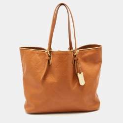 Longchamp Brown/Bronze Quilted Embossed Leather Large LM Cuir Tote