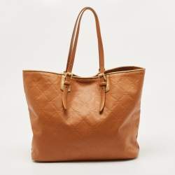 Longchamp Brown/Bronze Quilted Embossed Leather Large LM Cuir Tote
