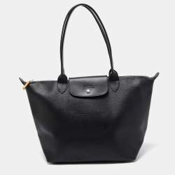 Longchamp Black Leather Medium Le Pliage Tote