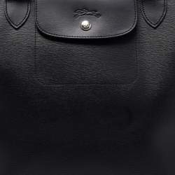 Longchamp Black Leather Medium Le Pliage Tote