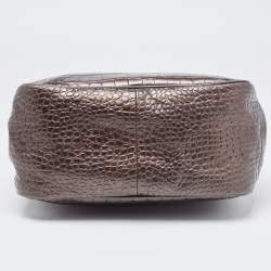 Pre Owned Longchamp Brown Glaze Croc Embossed Leather Roseau Tote