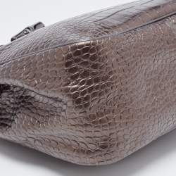 Pre Owned Longchamp Brown Glaze Croc Embossed Leather Roseau Tote