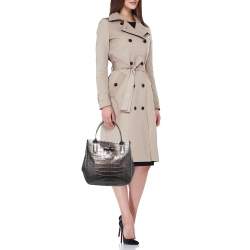 Pre Owned Longchamp Brown Glaze Croc Embossed Leather Roseau Tote